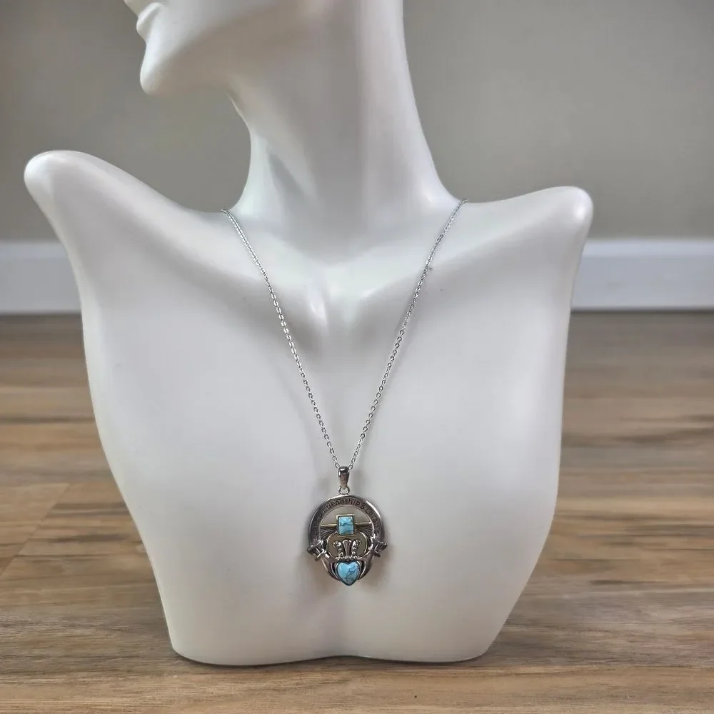 🩵⏭️NIB Turquoise Claddagh Love Friendship, Loyalty Pendant Necklace
